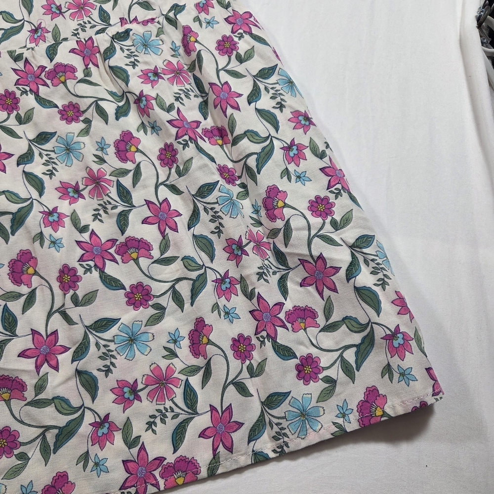 shosho White Floral Maxi Skirt A line  Small Pink & Green Print Boho Layered - Picture 4 of 9